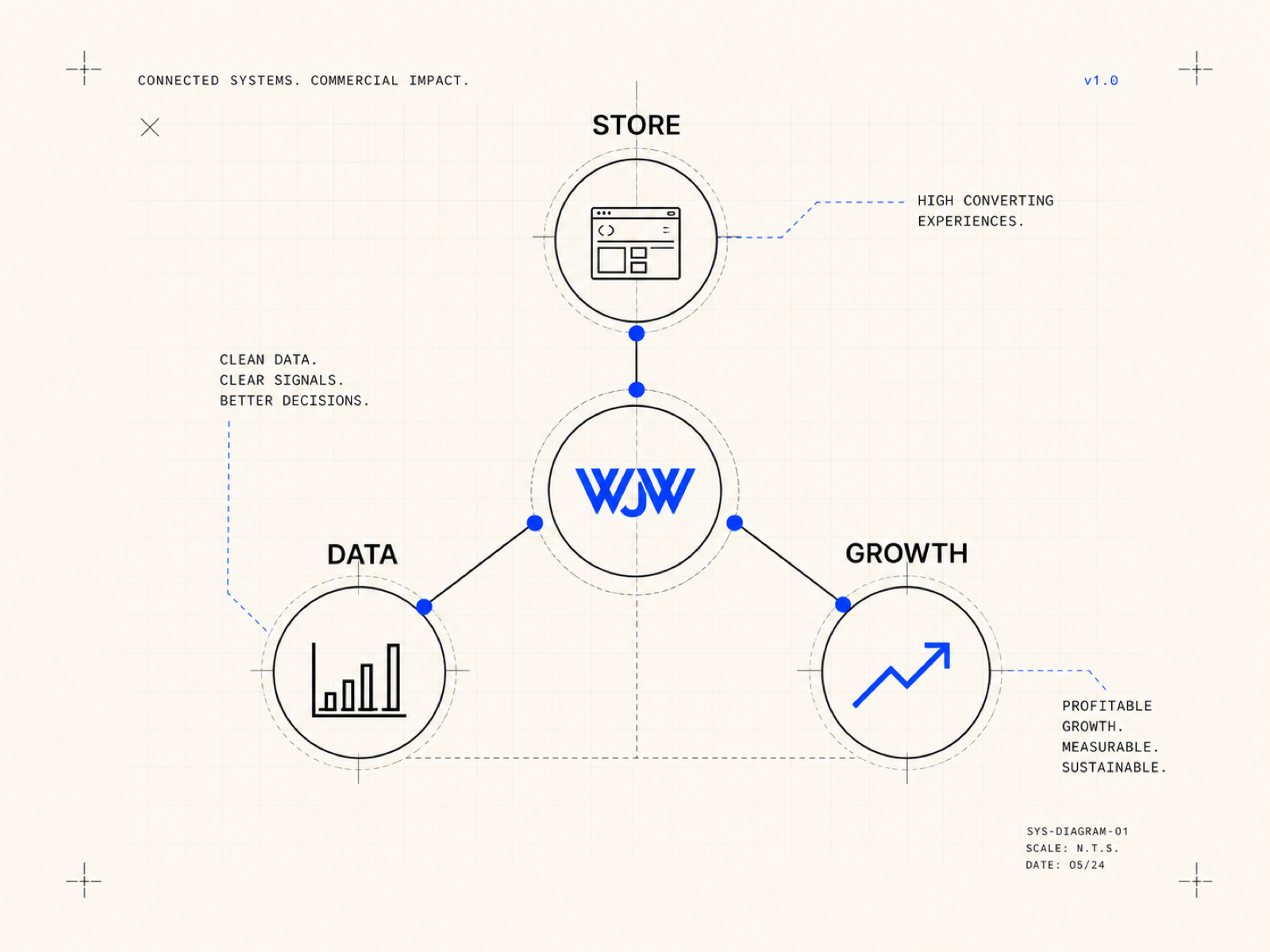 Connected store, data and growth system diagram